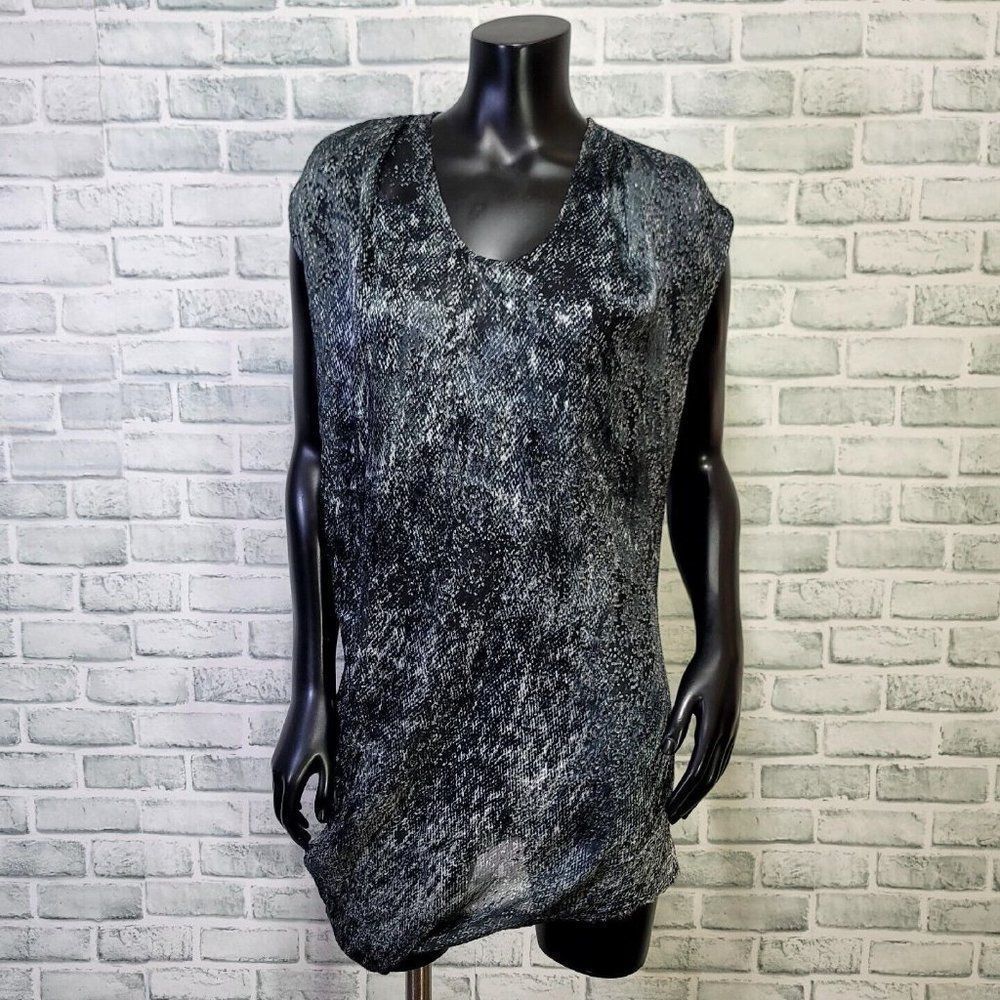 Helmut Lang Womens‎ S Asym Hem Sheer Silk Blend Chiffon Popover Tunic Top Blouse
